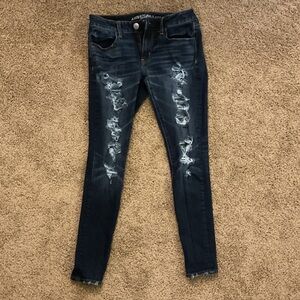 American Eagle Outfitters Dark Wash Distressed Denim Ripped Jegging